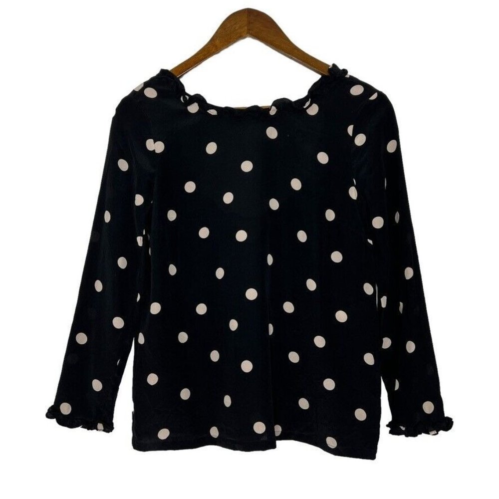 Sezane Black White 100% Silk Leonor Polka Dots Print Blouse 34 US 2 Women's